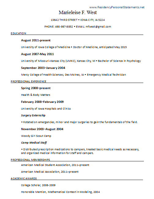 Residency cv writing