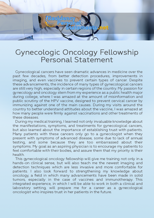 Gynecologic Oncology Fellowship Personal Statement Sample