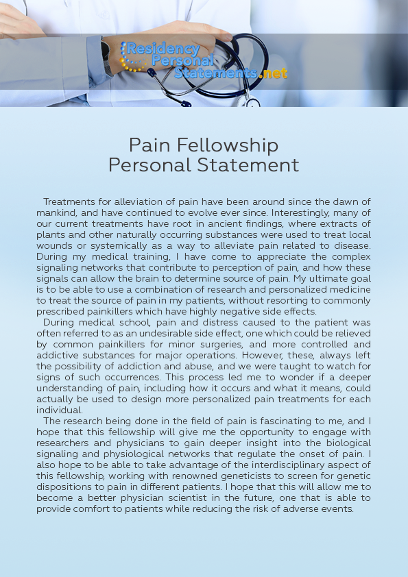 Pain Fellowship Personal Statement Sample