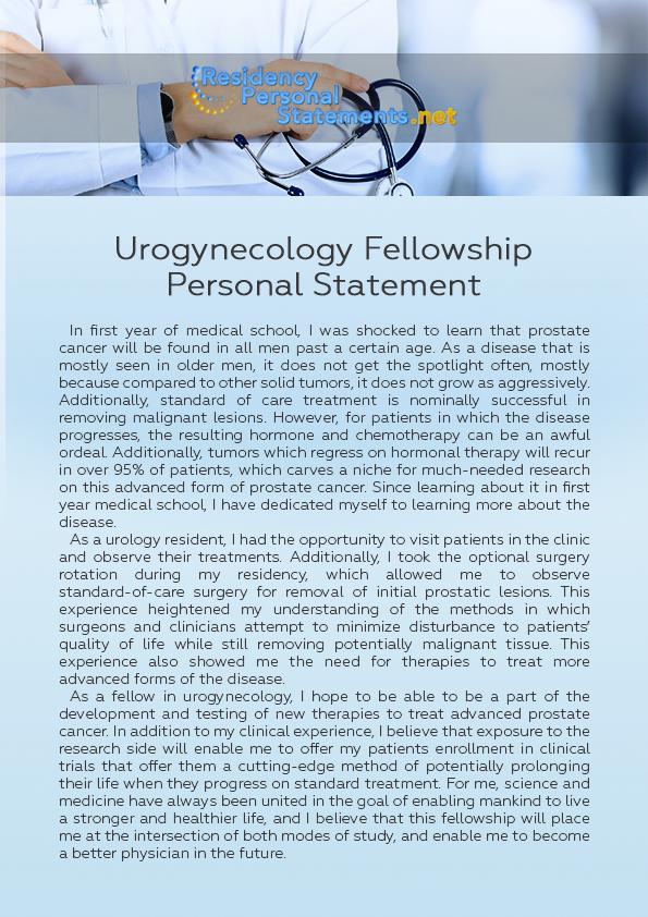 Urogynecology Fellowship Personal Statement Sample