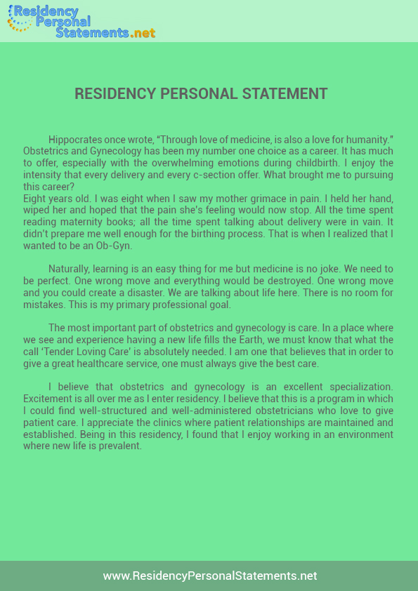 personal statement for residency application examples