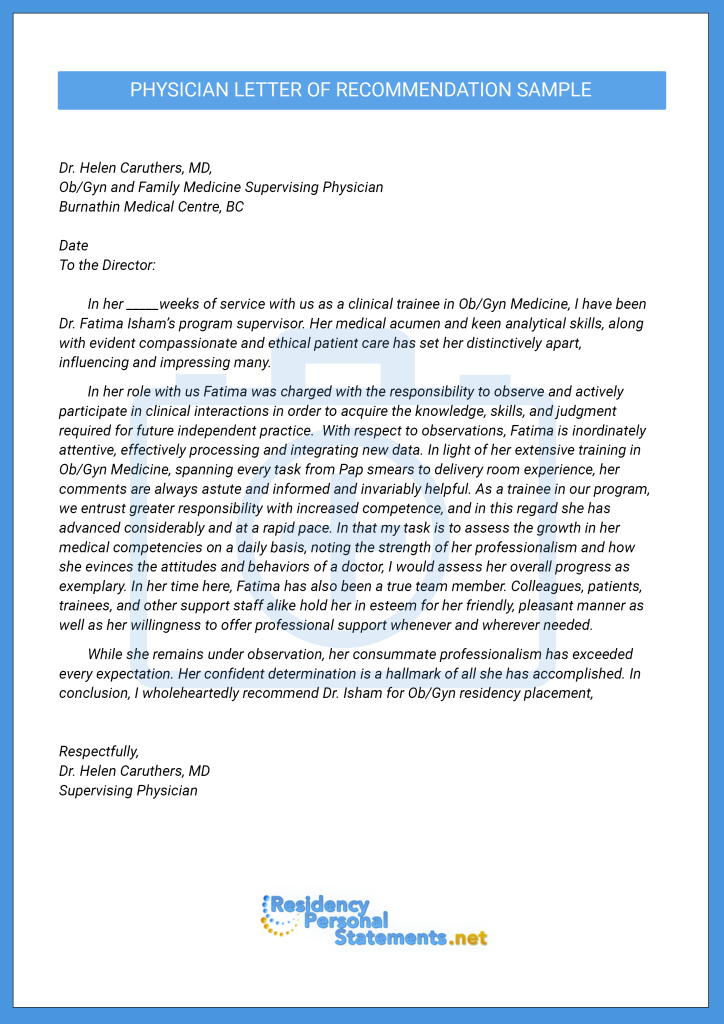 Physician Letter Of Recommendation Sample 2019 2020 Application