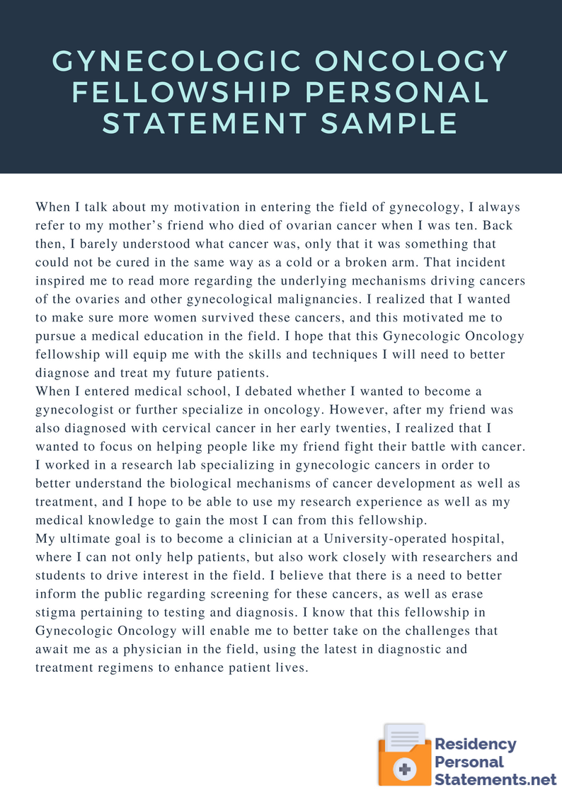 gynecologic oncology fellowship personal statement sample