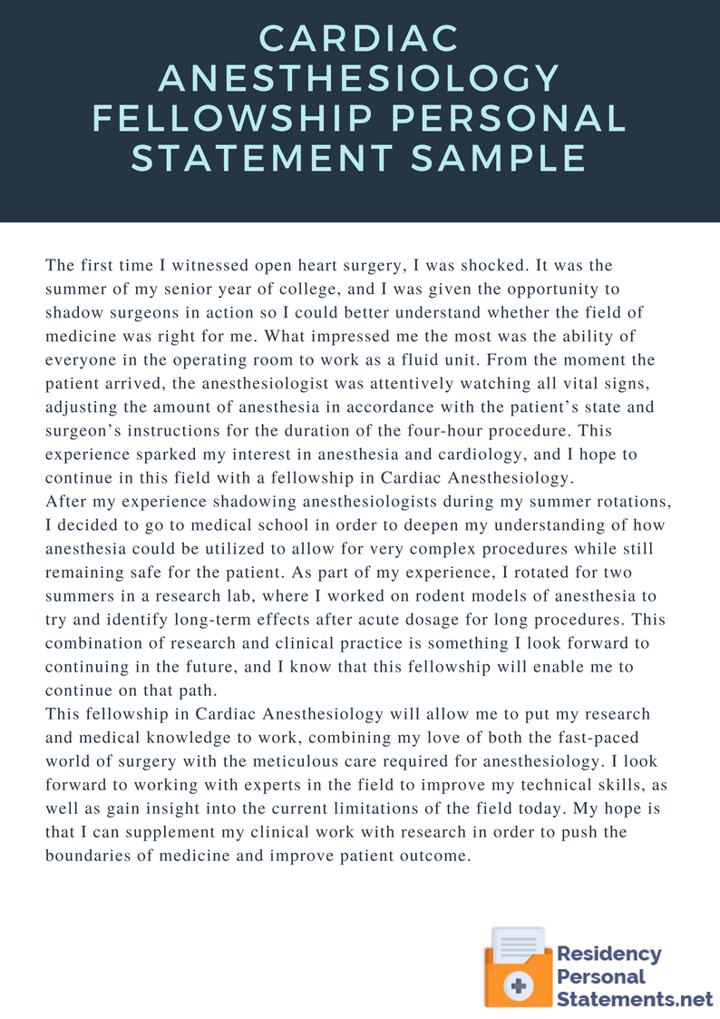 anesthesia fellowship personal statement example