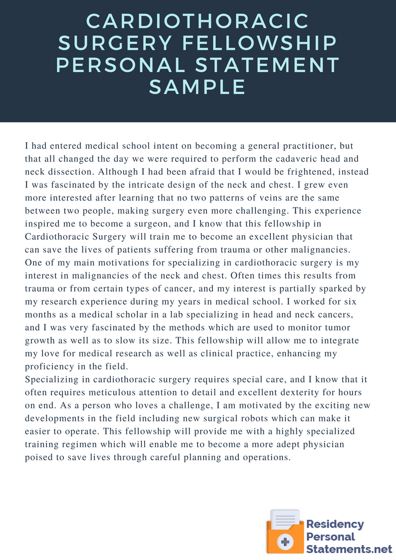 cardiothoracic surgery fellowship personal statement sample