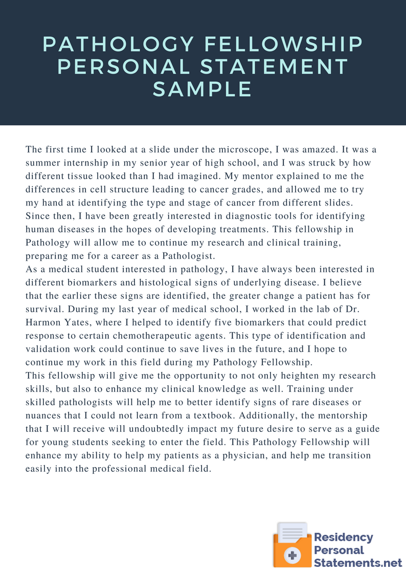 pathology fellowship personal statement sample