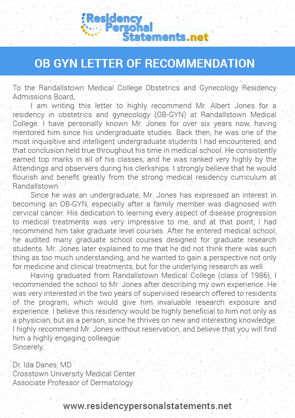 OB GYN Letter of Recommendation | OBGYN Personal Statement