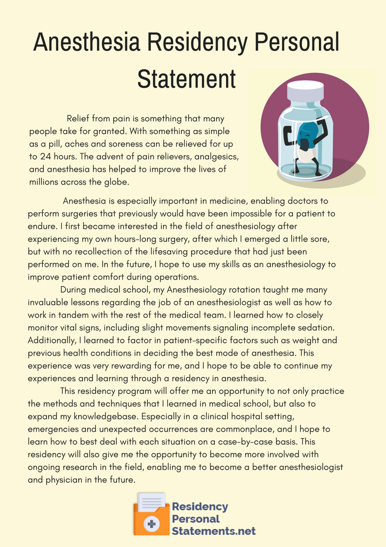 anesthesia residency personal statement sample