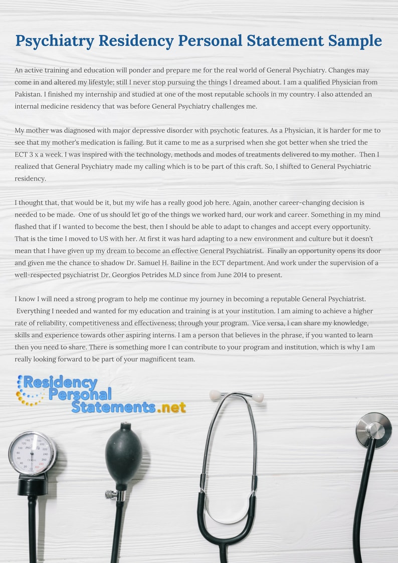 psychiatry residency personal statement sample