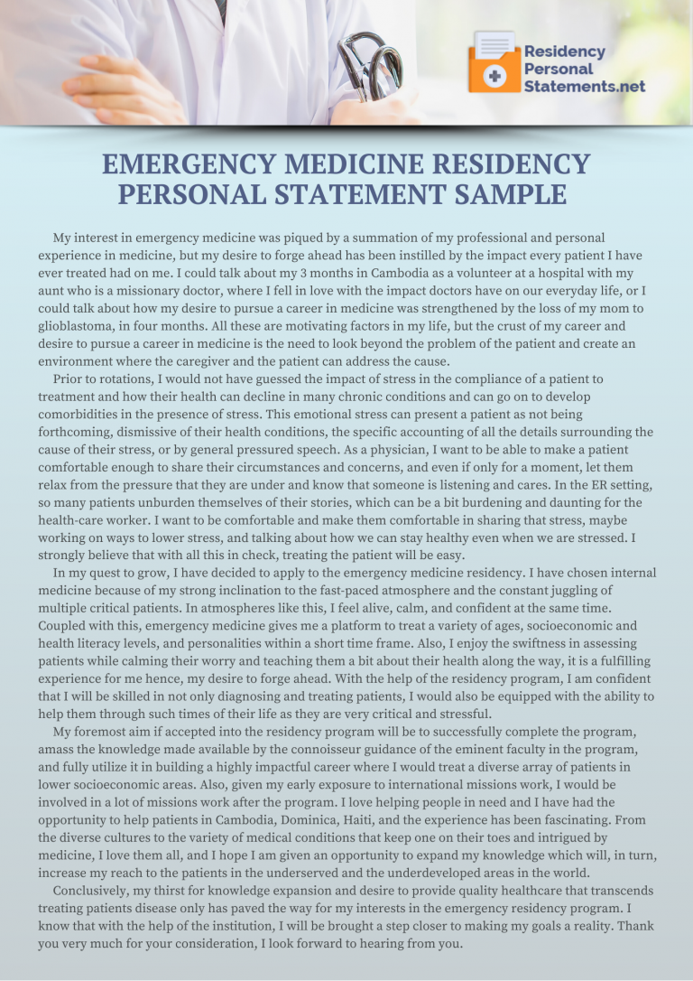 personal statement residency examples internal medicine