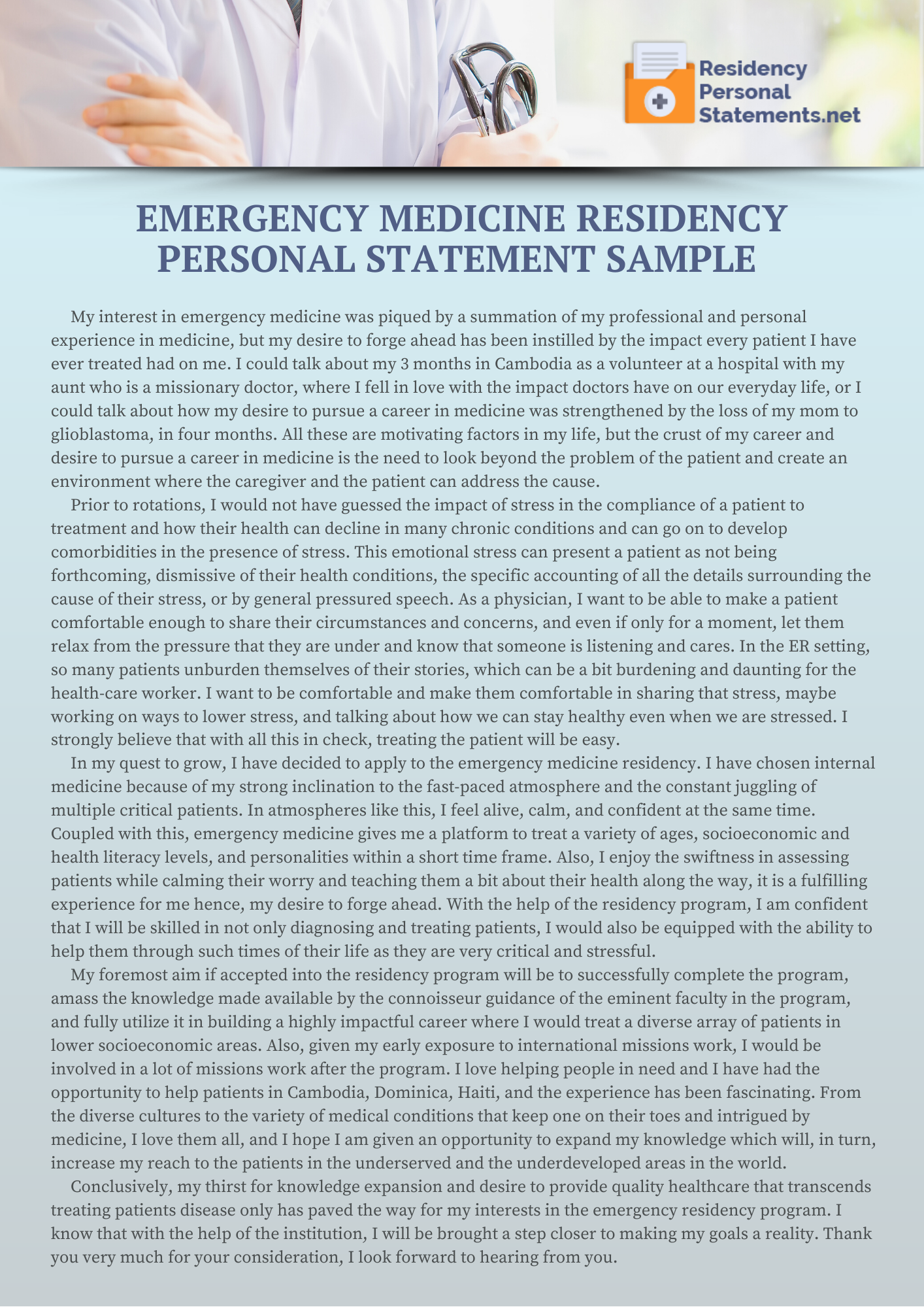 emergency medicine residency personal statement examples