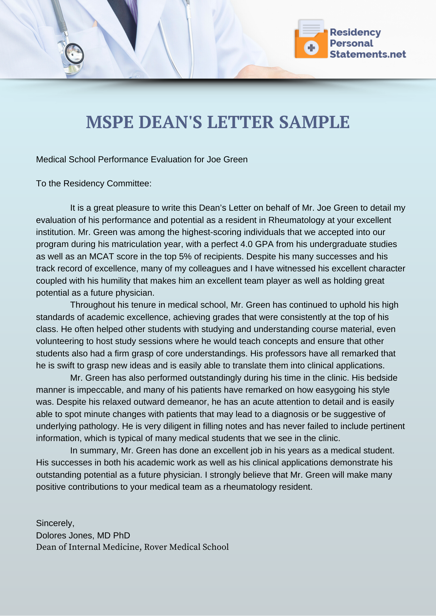 mspe dean's letter sample