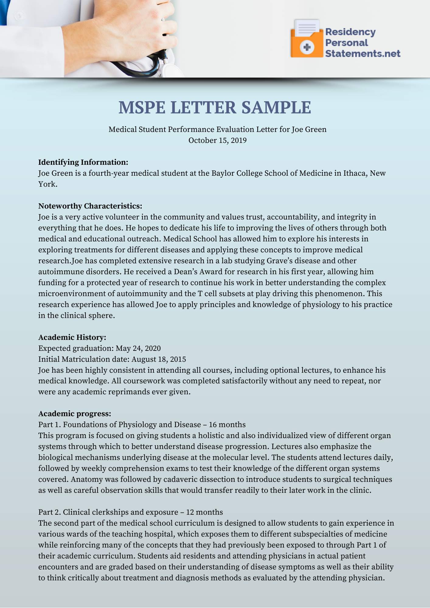mspe letter sample