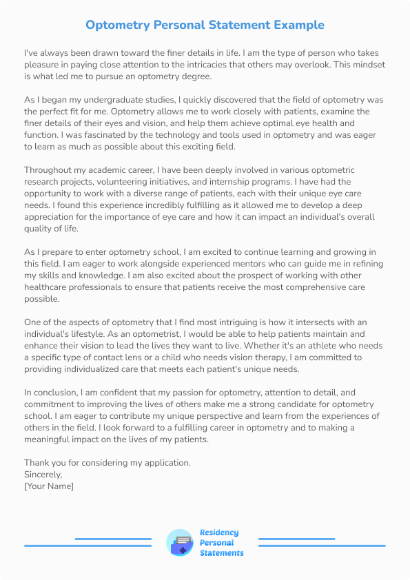 optometry school personal statement reddit