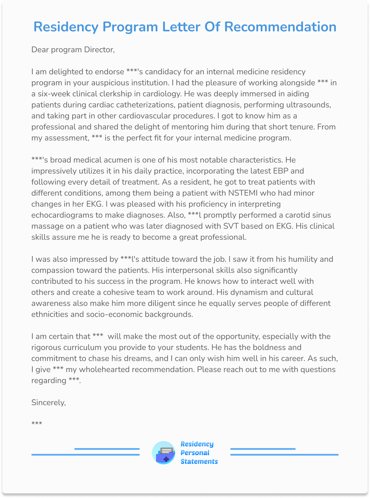 letter of recommendation for residency program